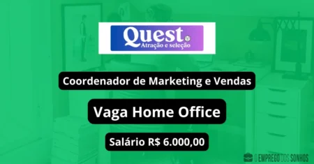 Coordenador de Marketing e Vendas: Jornada Quest está contratando para Vaga Home Office com pagamento de R$ 6 Mil