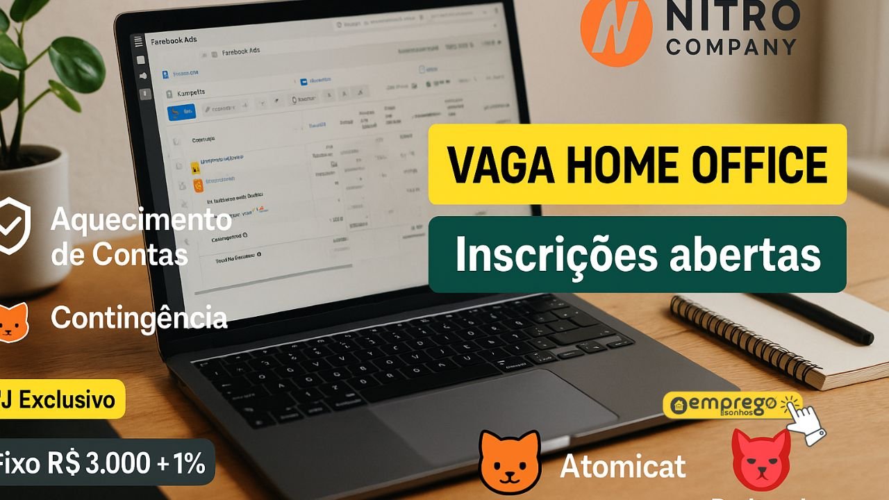 Home office com salário de R$ 3mil para Gestor(a) de Tráfego Pleno (Facebook Ads) na Nitro Company