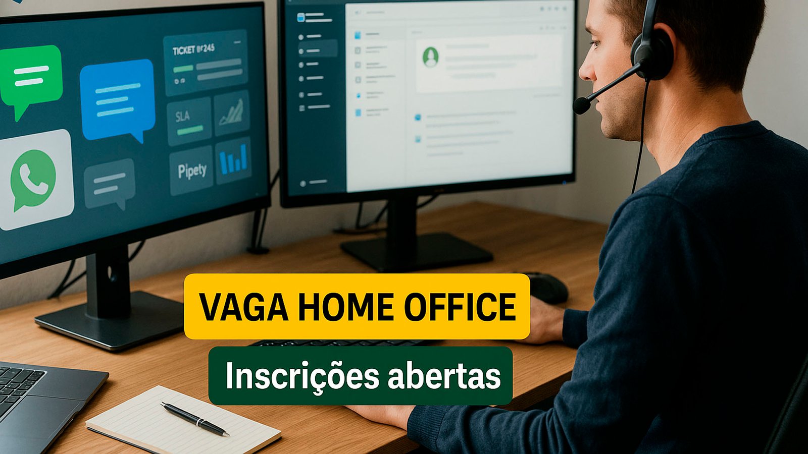 Vaga home office para Analista de Suporte ao Cliente na Quorum RH, com atendimento via WhatsApp (Take Blip), e-mail e Pipefy