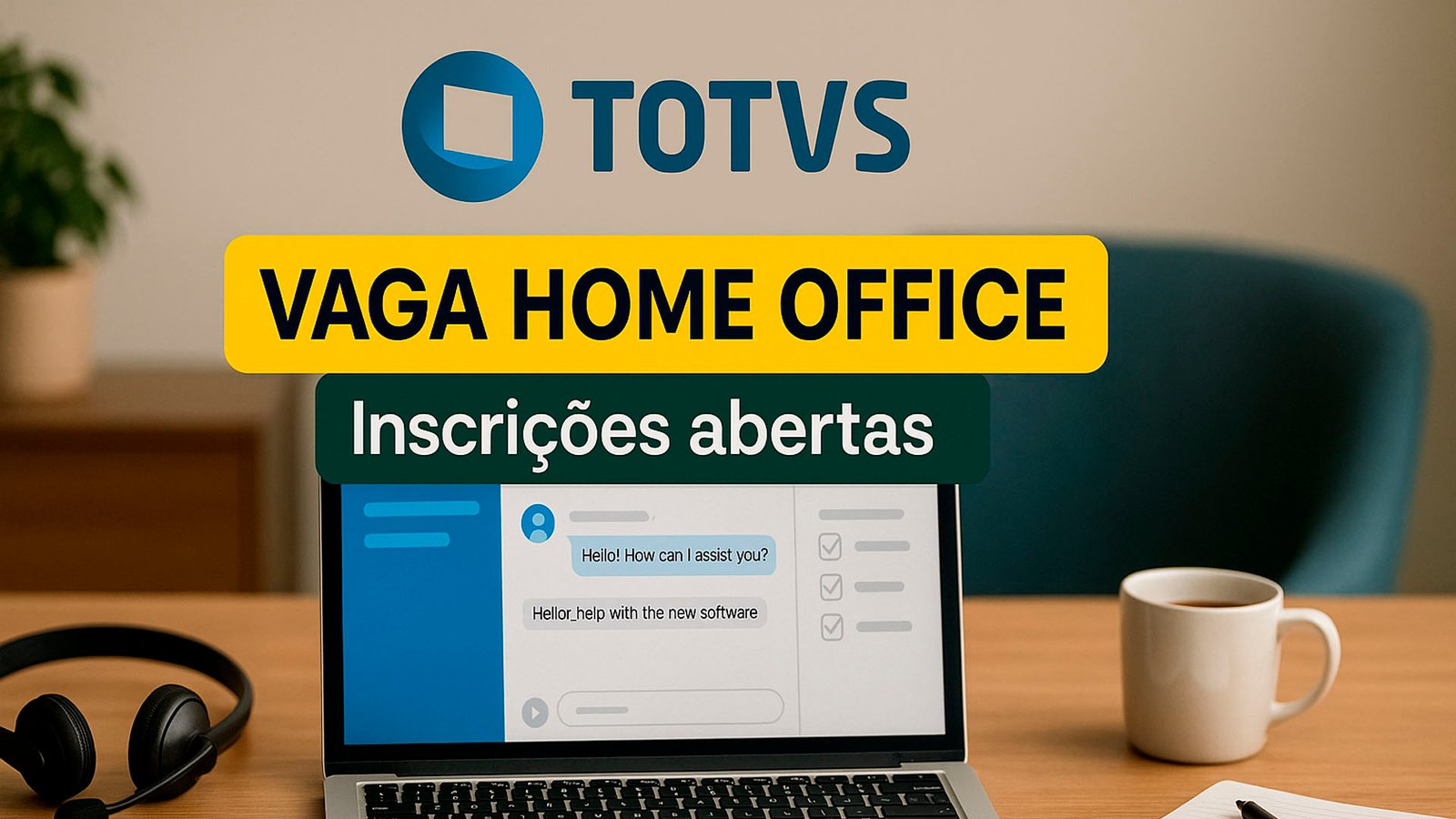 Vaga home office para Assistente de Customer Success na TOTVS com foco em implantação, atendimento via chat e ticket