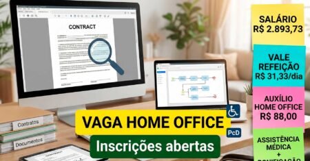 Vaga home office para Analista de Contratos Júnior PcD no Nube oferece salário de R$ 2.893,73 e recebe inscrições até 20 de fevereiro de 2026