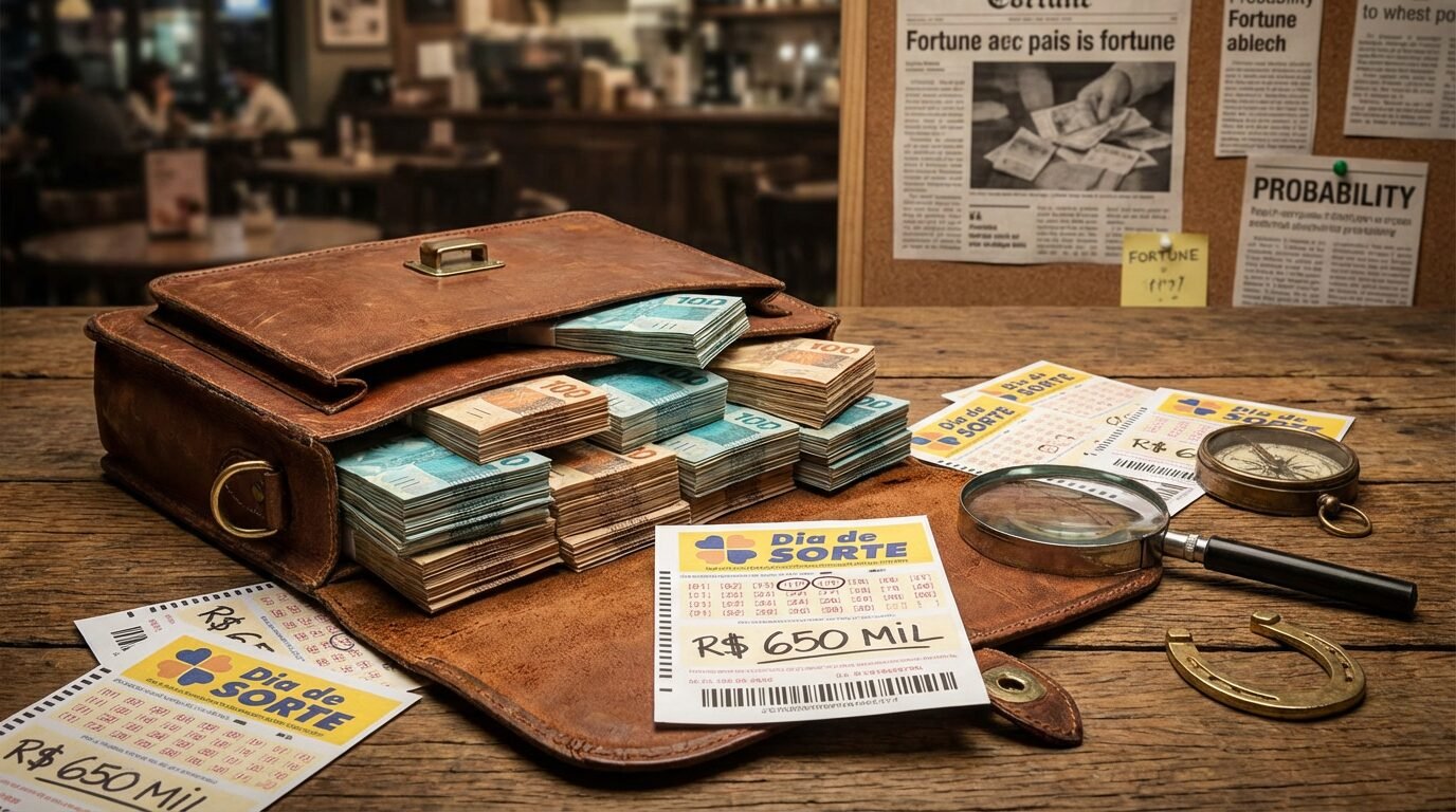 Volante da loteria Dia de Sorte com caneta marcando dezenas e mês de sorte