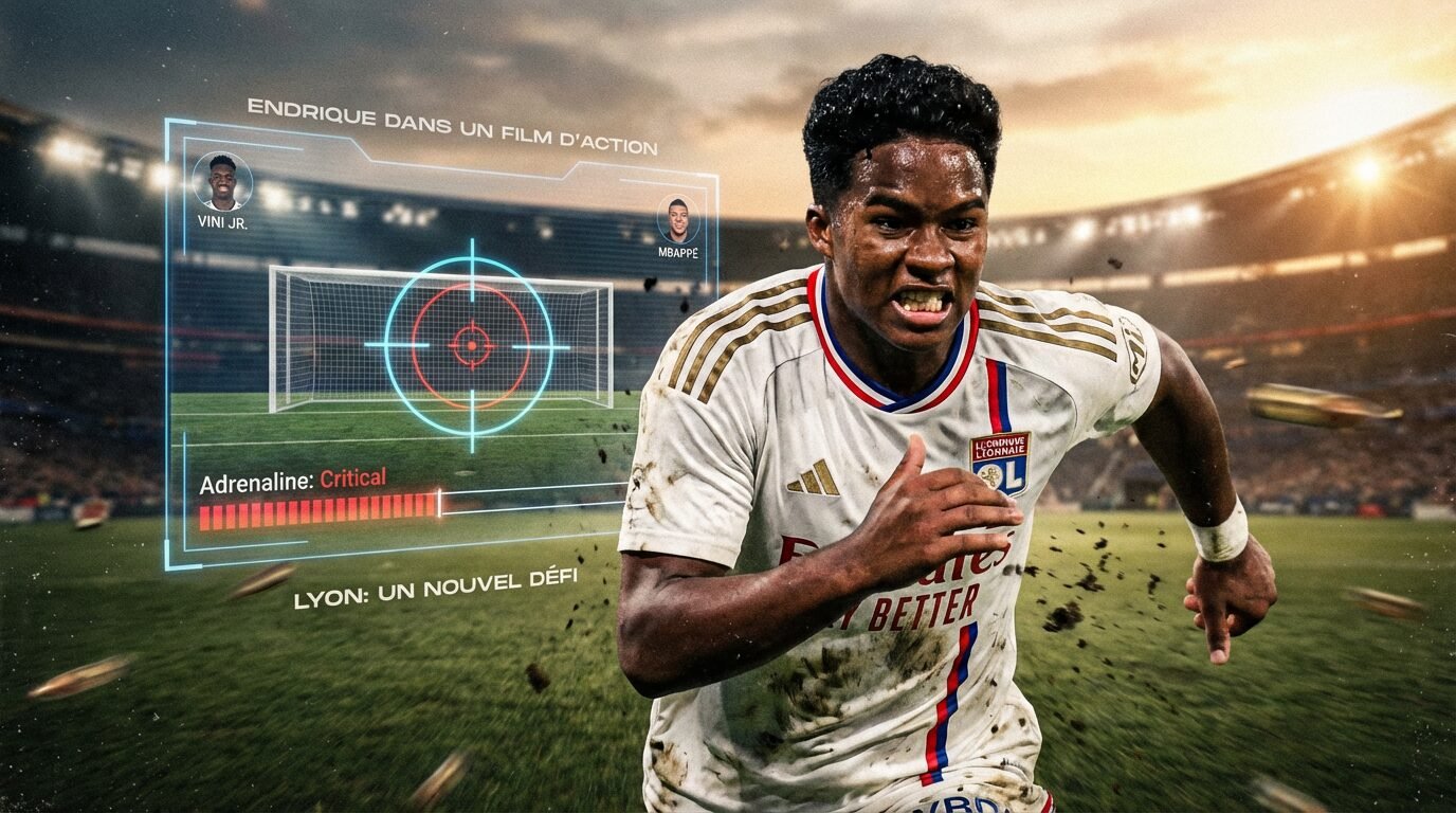 Endrick comemora gol pelo Lyon na Ligue 1 com expressão determinada