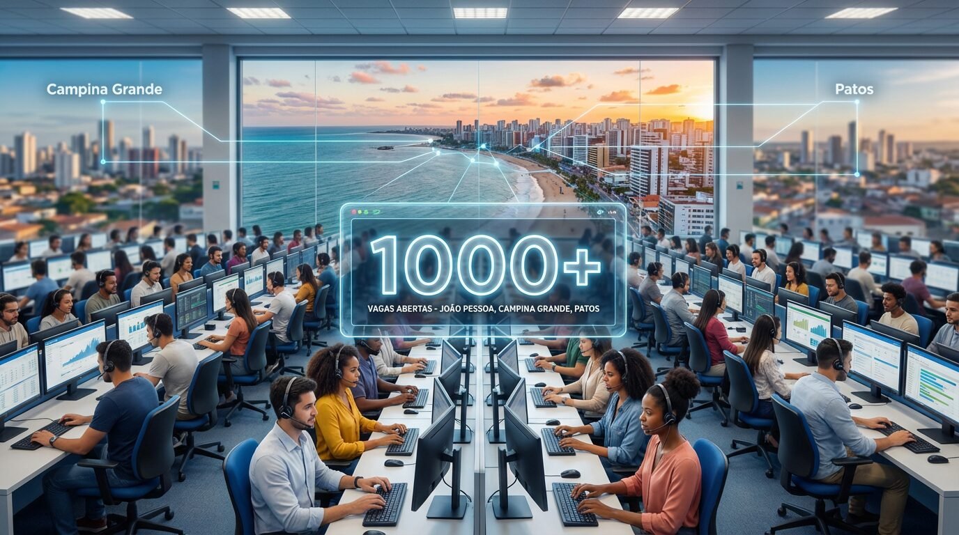 Atendentes de call center trabalhando em operação nas cidades da Paraíba