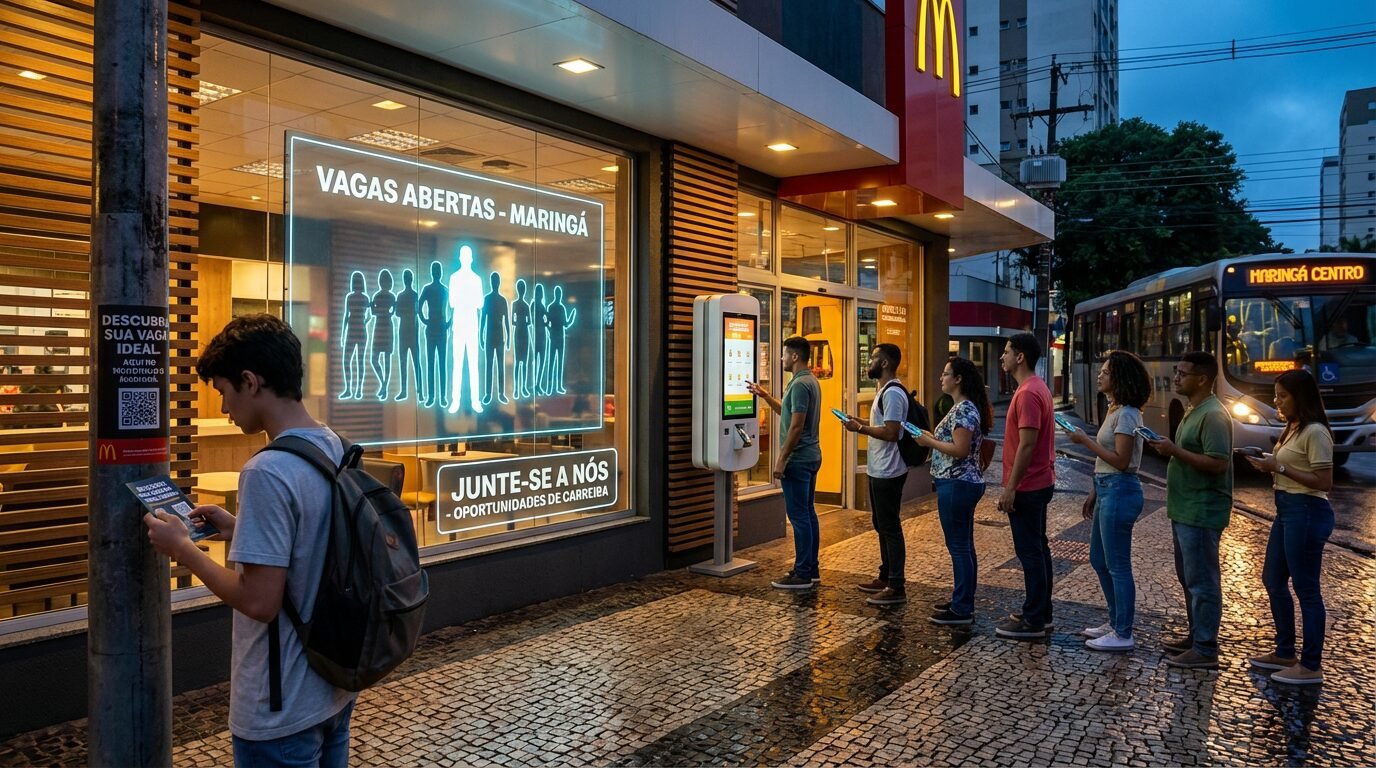 McDonald’s anuncia vagas em Maringá com oportunidades para atendente, jovem aprendiz e gestão divulgadas no Maringa.Com, com cadastro na plataforma e seleção em andamento