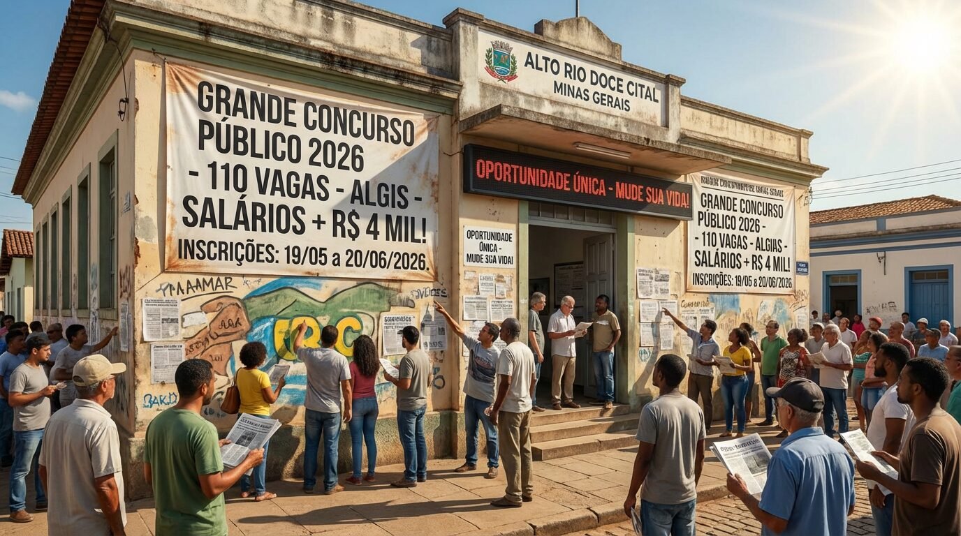 Com falta de servidores e pressão por melhor atendimento, Alto Rio Doce lança concurso com 110 vagas e salários acima de R$ 4 mil, inscrições de 19 de maio a 20 de junho de 2026