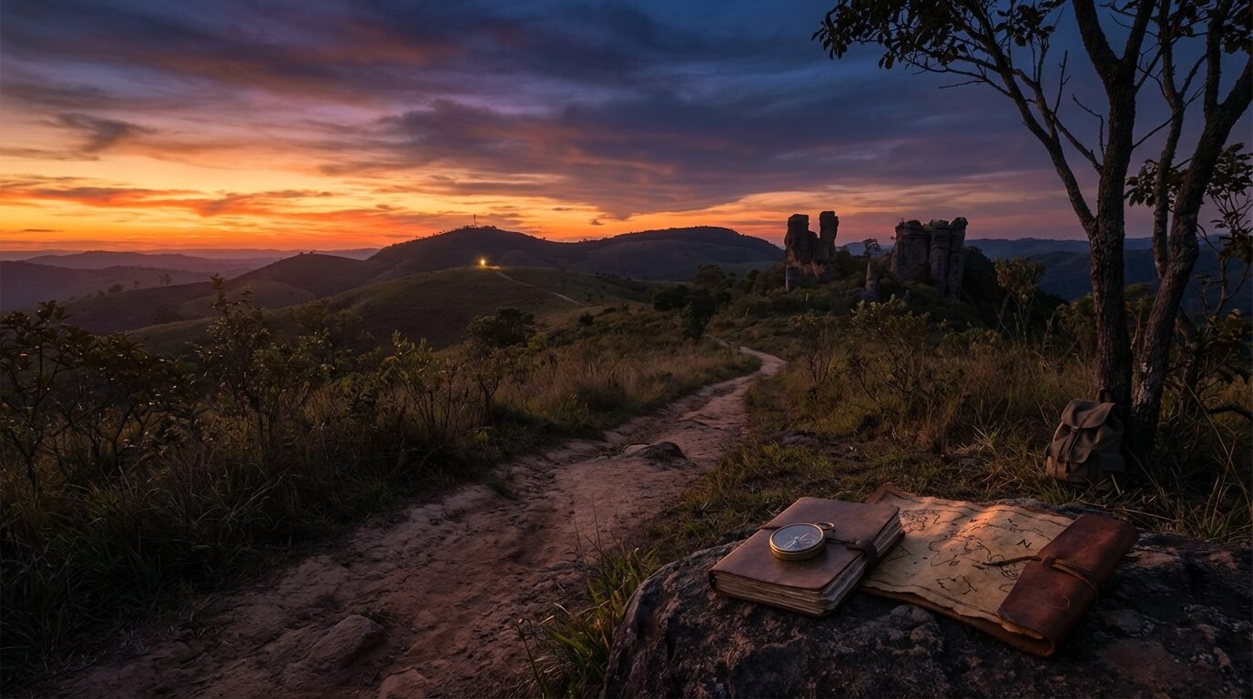 Serra do Itaqueri ao entardecer vista da região de Torrinha SP