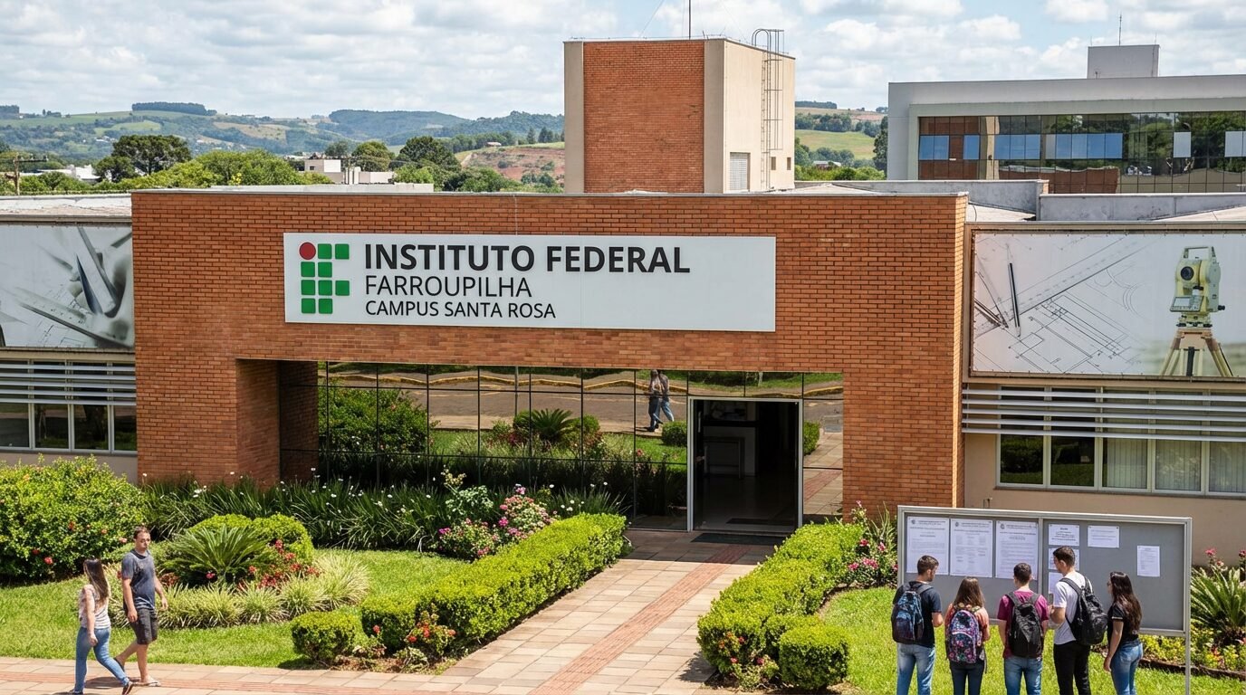 Fachada do Instituto Federal Farroupilha no Campus Santa Rosa, RS