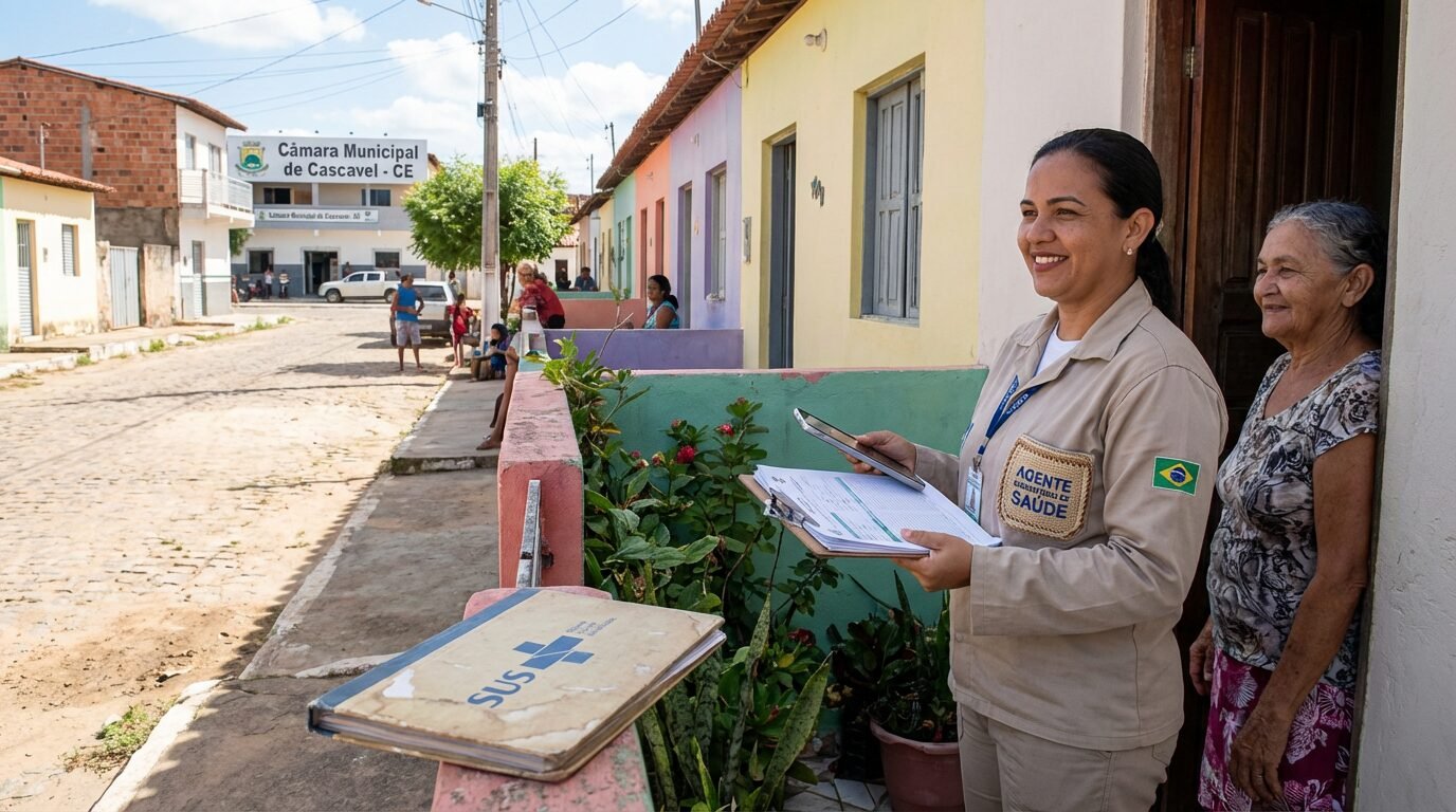 Agente comunitário de saúde em visita domiciliar em Cascavel CE