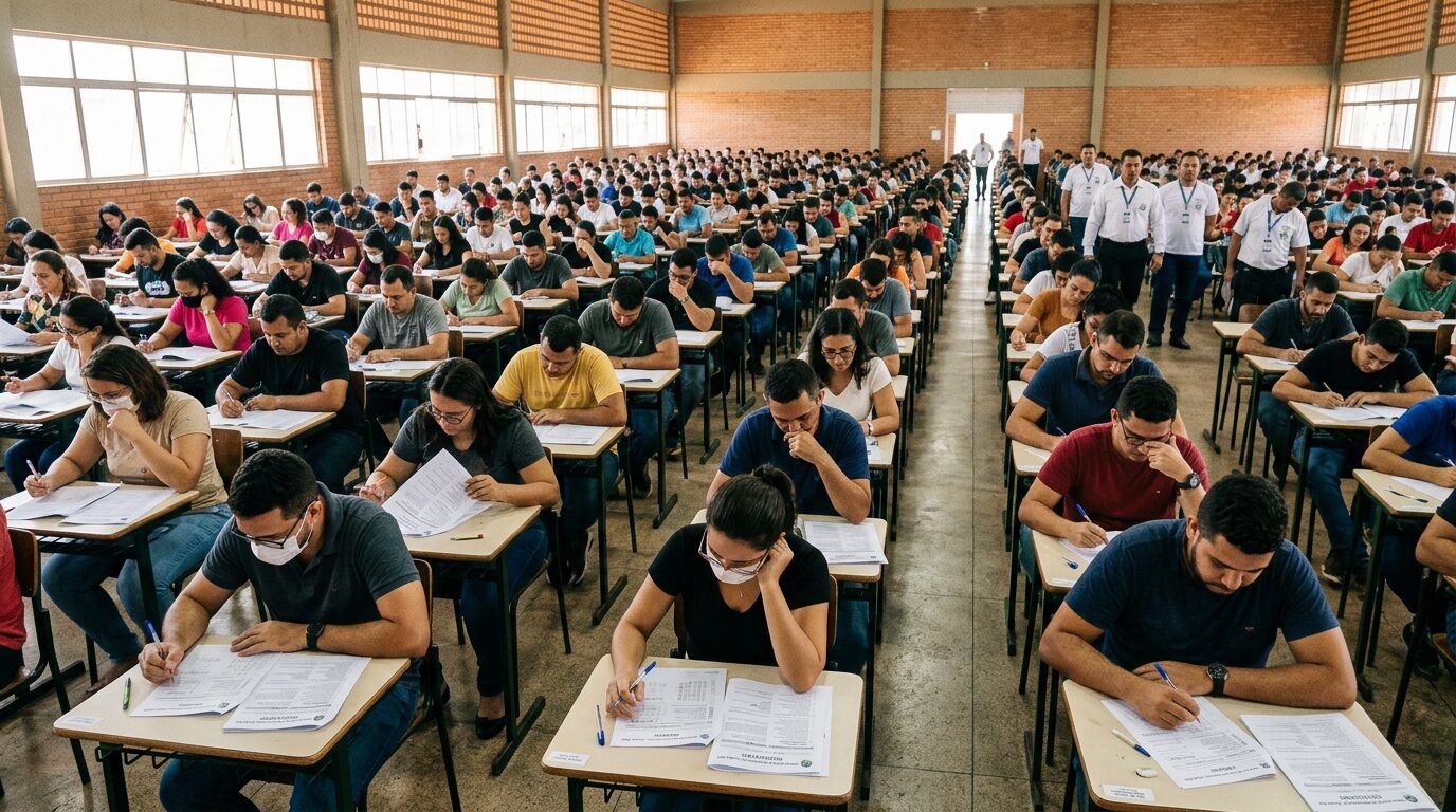Candidatos fazem prova de concurso público em sala de aula em Rondônia