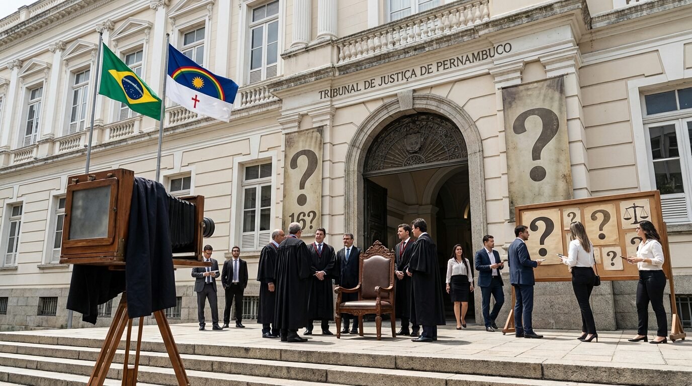 Fachada do Tribunal de Justiça de Pernambuco com bandeiras hasteadas