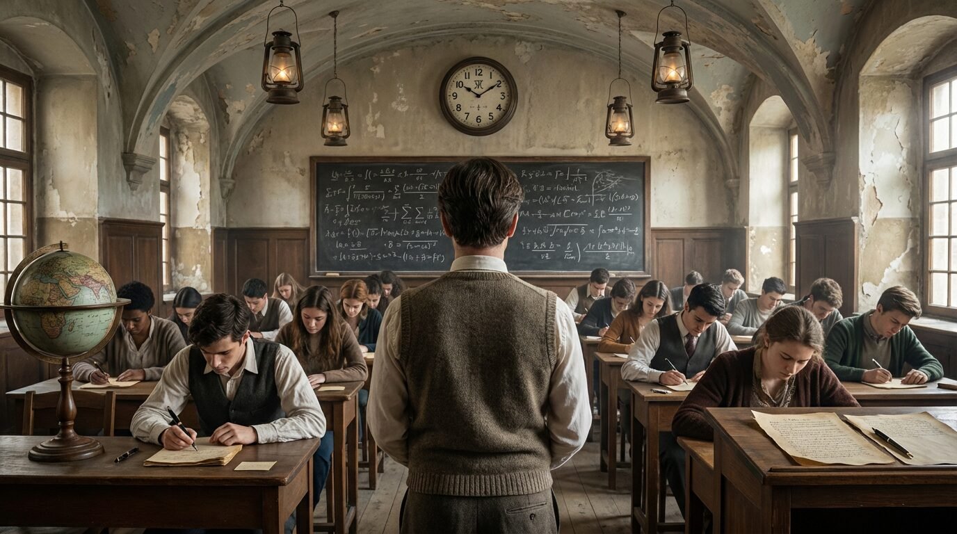 Candidatos realizando prova de concurso público em sala de aula na Paraíba