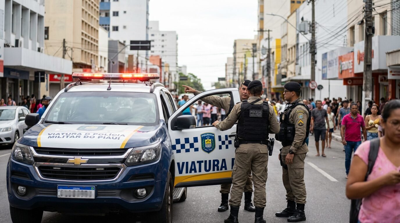 Policiais da PM do Piauí em patrulhamento urbano em Teresina