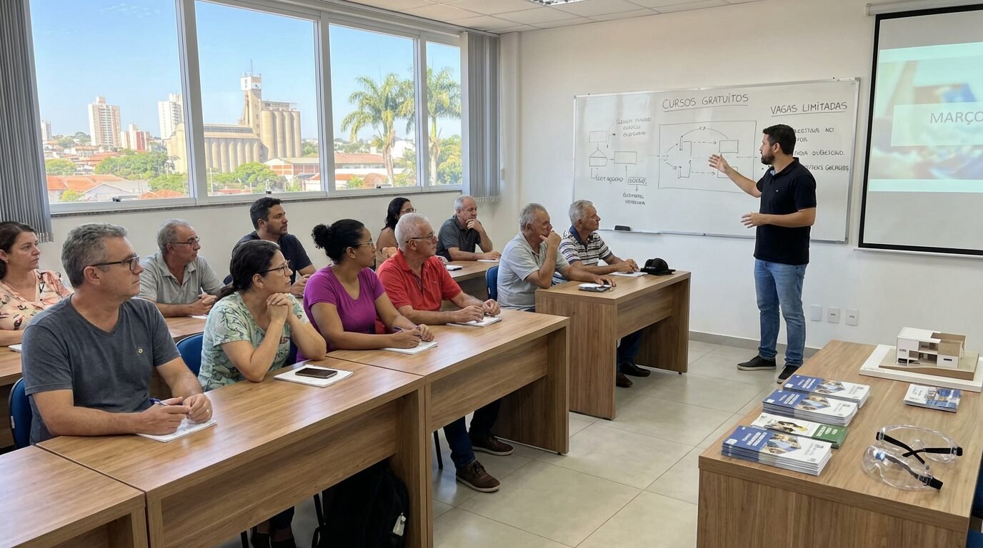 Sala de aula com adultos em capacitação profissional em Ribeirão Preto