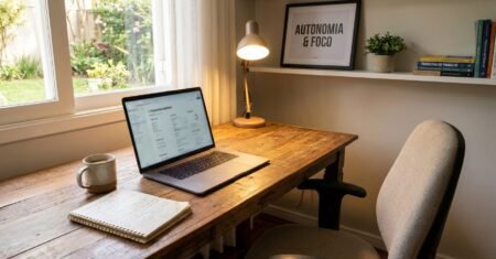 Psicologia do trabalho explica por que o home office amplia autonomia, reduz ruídos e eleva satisfação de 20% a 30% quando há estrutura e metas claras