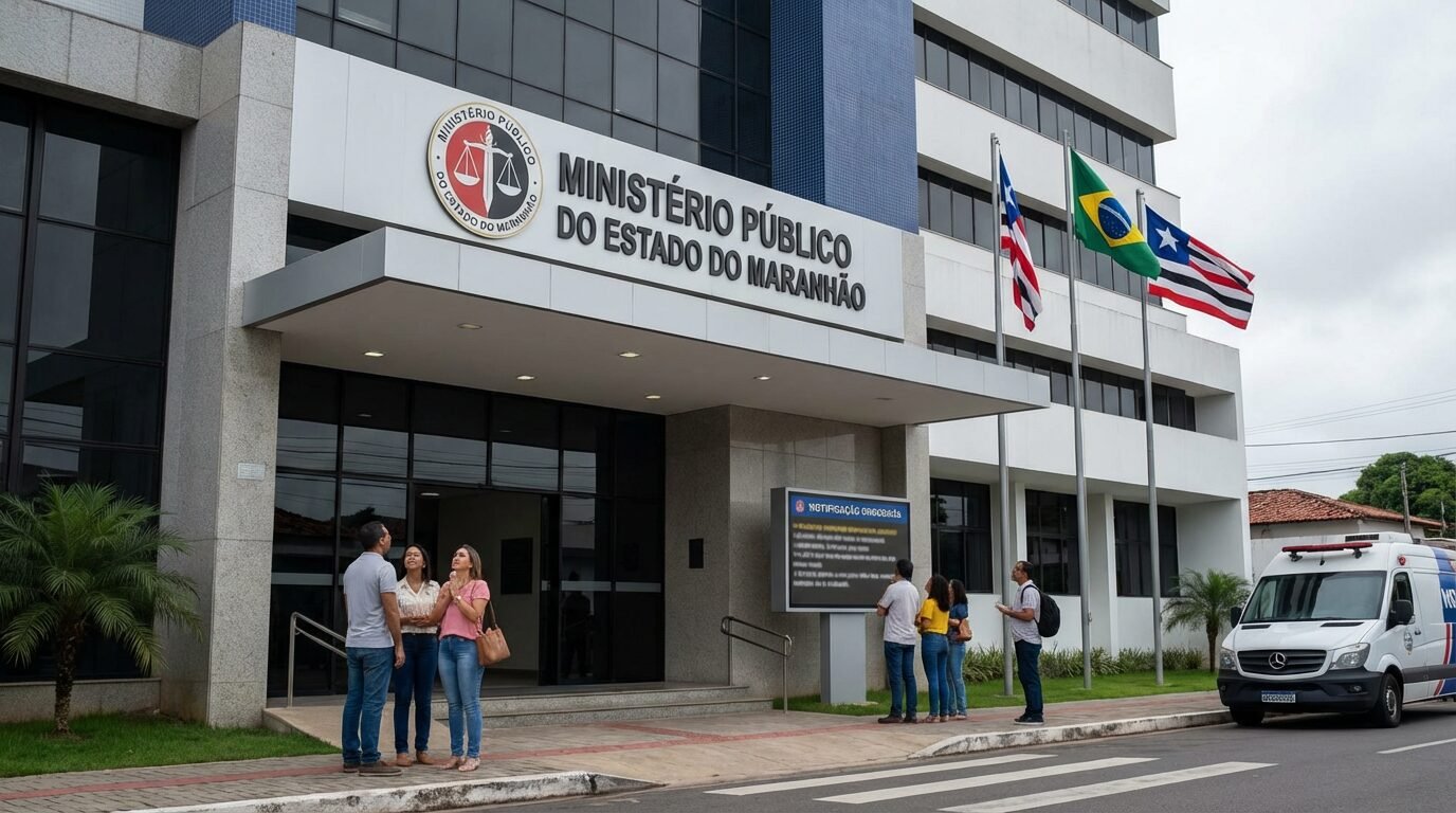 Sede do Ministério Público do Maranhão com fachada e logomarca visíveis