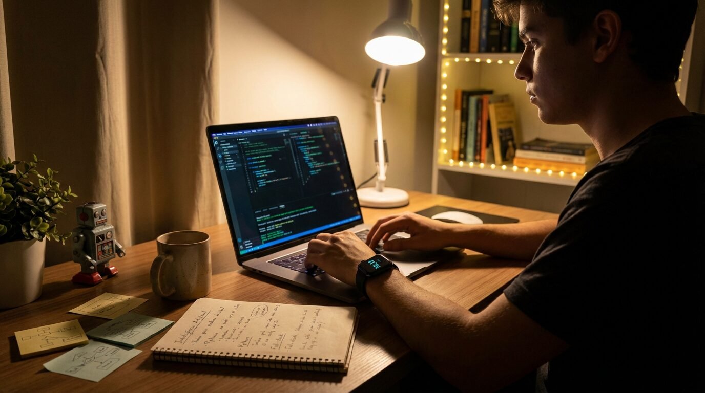 Pessoa estudando programação no computador durante curso online