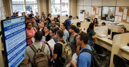 Rio Grande do Sul abre a semana com 7.048 vagas nas agências FGTAS/Sine, com maioria sem exigir experiência e destaque para indústria, serviços e comércio em dezenas de cidades