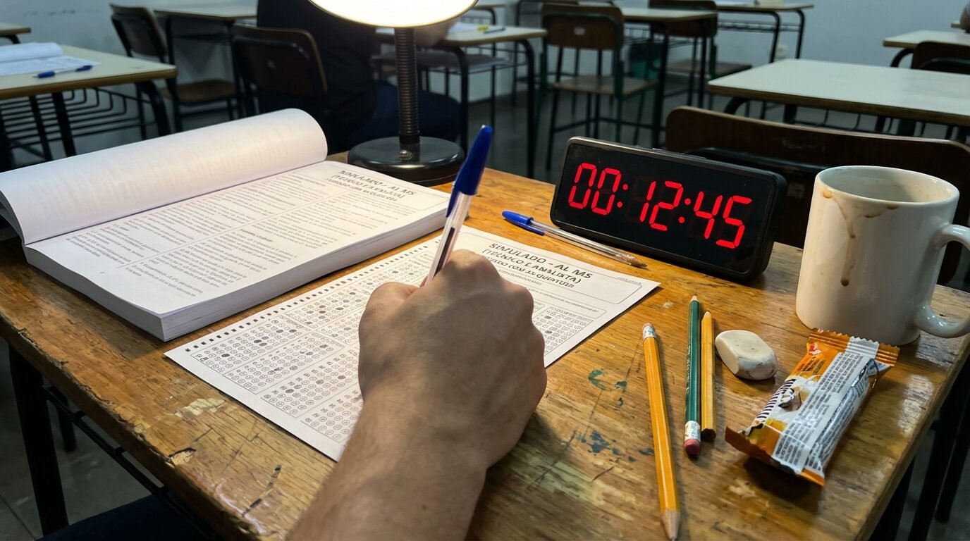 Reta final para as provas da AL MS, simulado gratuito do Estratégia Concursos em 22 de março reúne técnico e analista com PDFs, gabarito e ranking para acelerar a preparação antes do exame de 29 de março