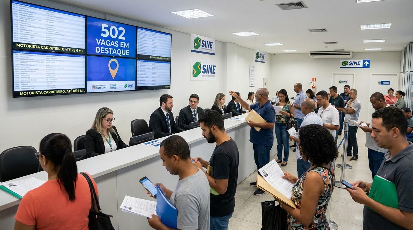 Sine de Ituiutaba anuncia 502 vagas de emprego nesta quinta, com atendimento no Centro das 8h às 17h30 e oportunidade para motorista carreteiro com salário de até R$ 6 mil