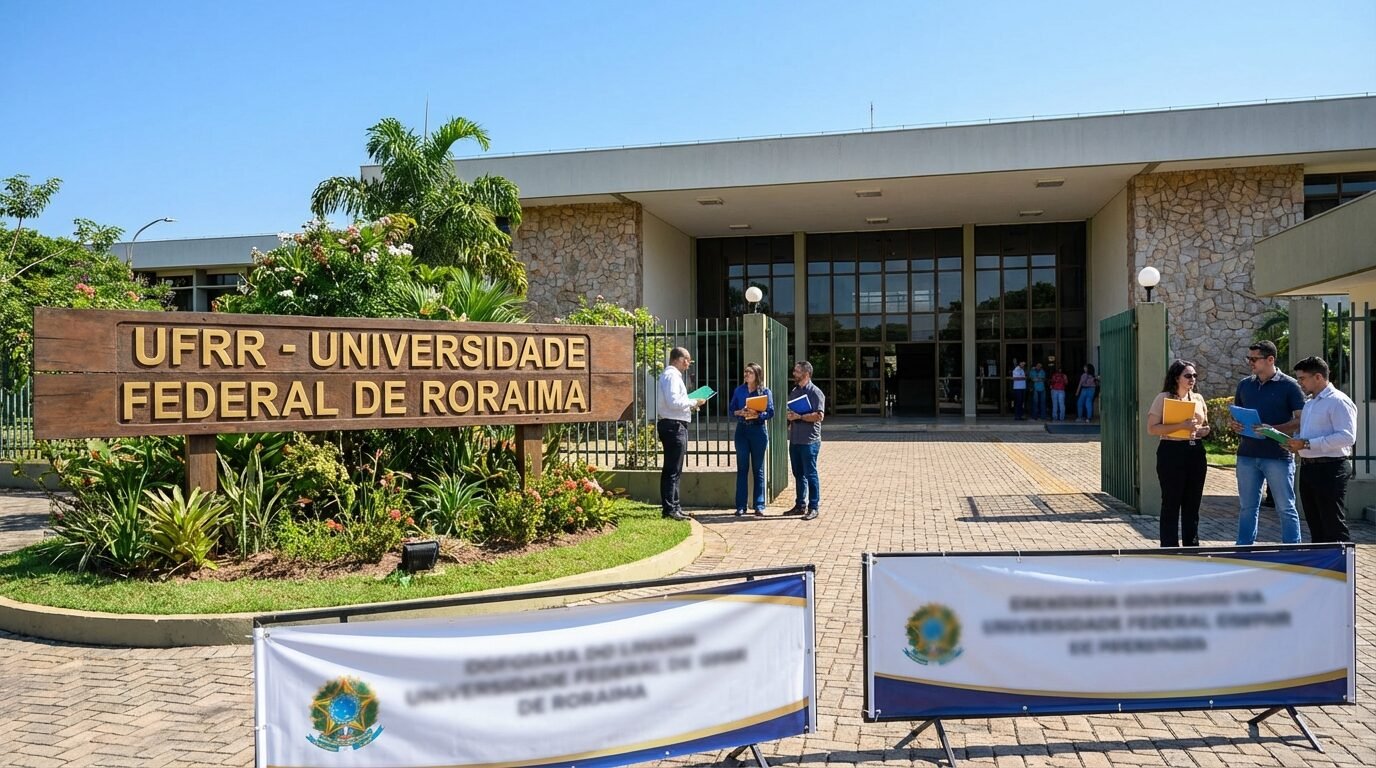 Entrada principal da Universidade Federal de Roraima com placa institucional