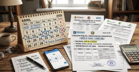 Concurso público ganha fôlego com 10 editais publicados em 14 de abril de 2026 e salários que chegam a R$ 16,4 mil em prefeituras e câmaras