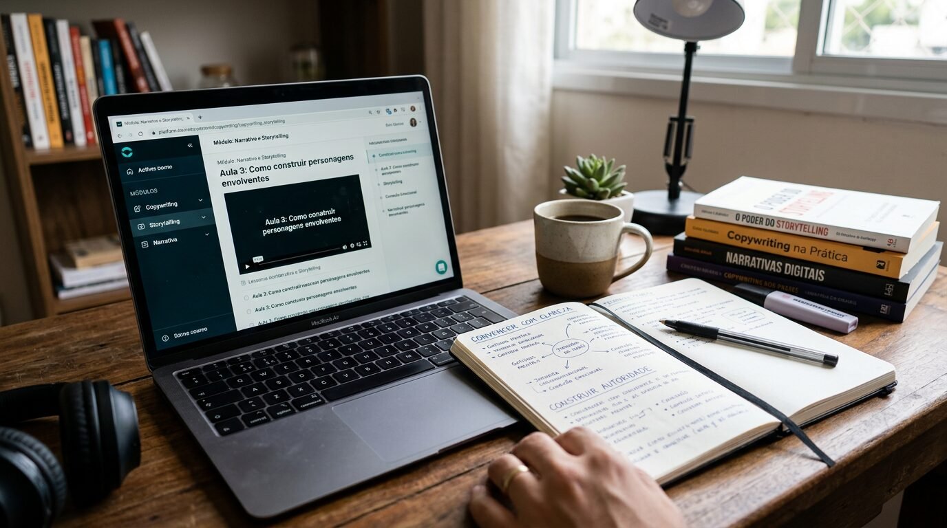 Curso online gratuito da Kultivi reúne copywriting, storytelling e narrativa em formação completa para escrever melhor, convencer com clareza e construir autoridade
