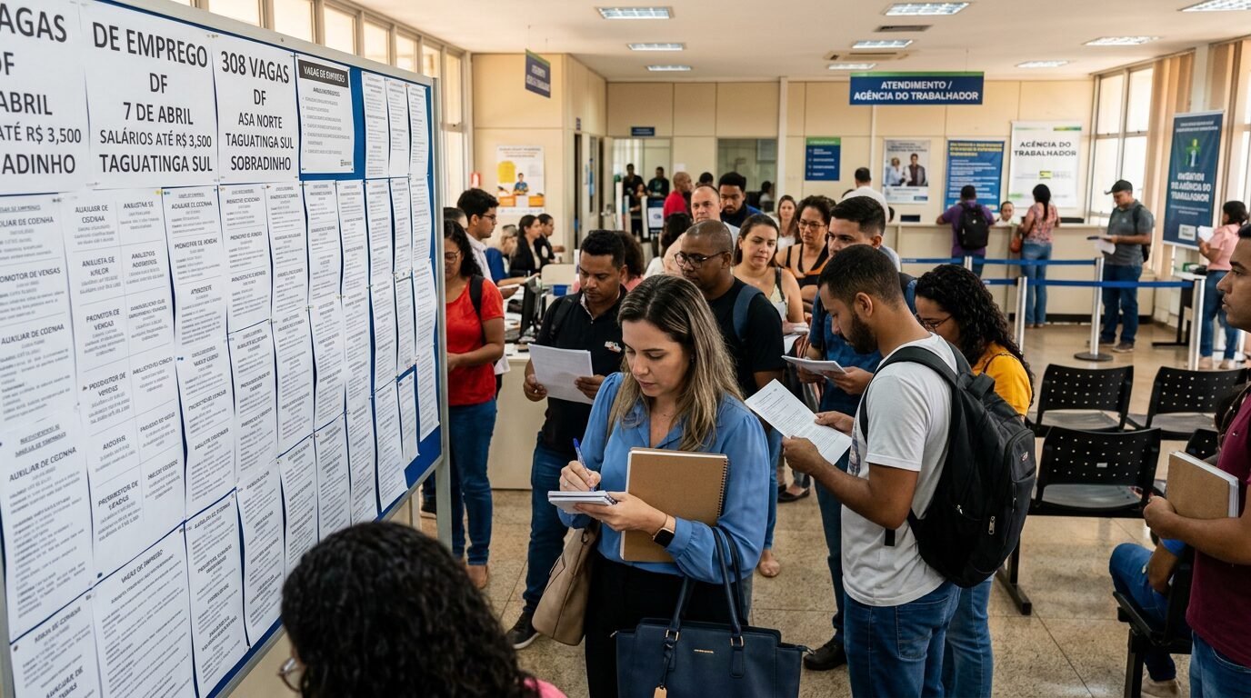 Painel de vagas de emprego nas agências do trabalhador do Distrito Federal