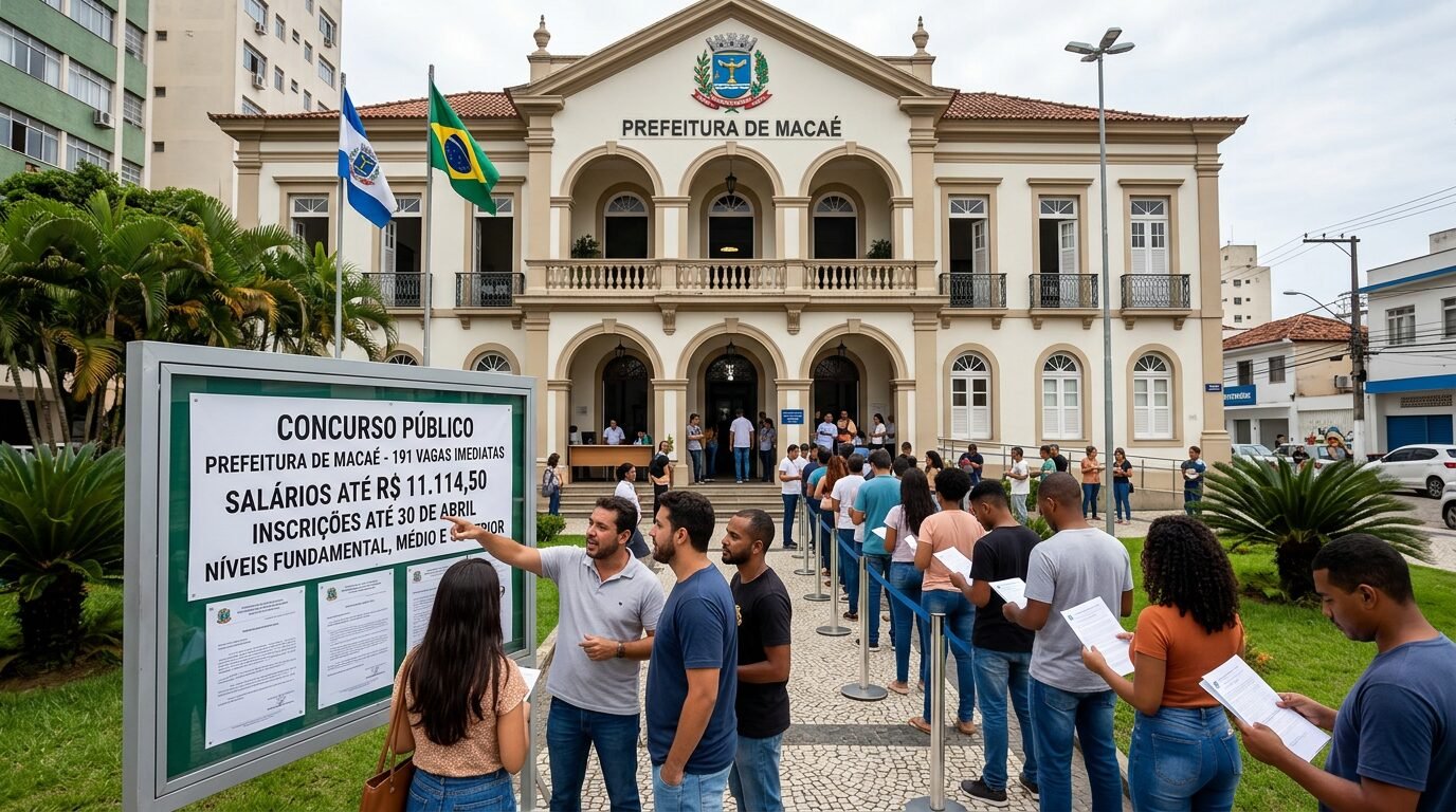 Prefeitura de Macaé abre concurso com 191 vagas imediatas, salários de até R$ 11,1 mil e inscrições até o fim de abril