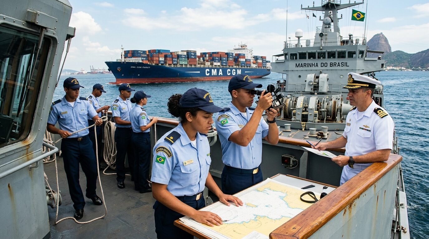 Marinha abre 368 vagas de nível médio em concurso nacional com formação paga, atuação em navios mercantes e salário de R$ 7.988 após o curso